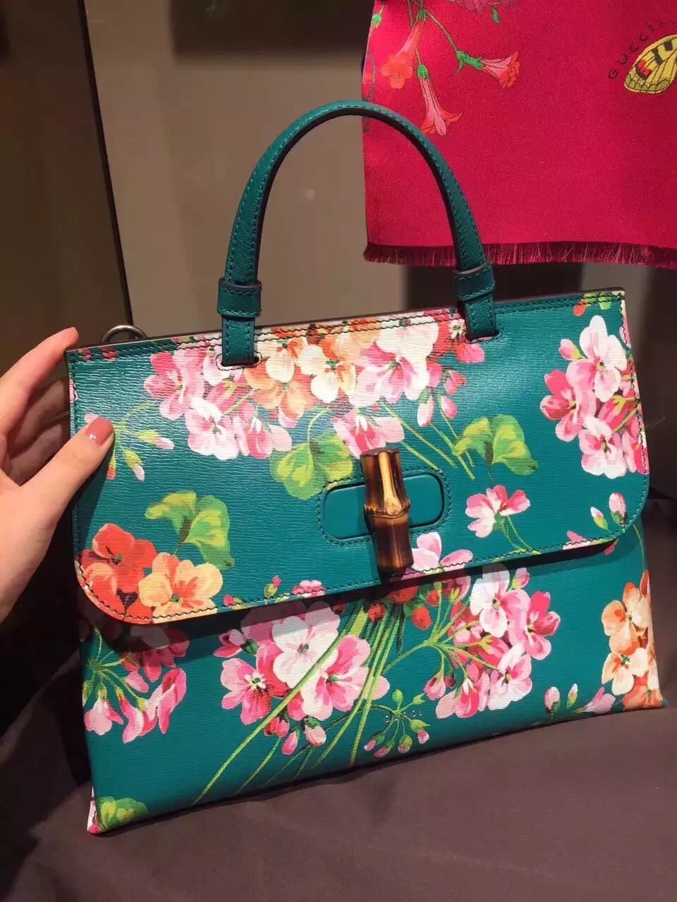 Real Gucci Bamboo Daily Blooms Top Handle Bag 392013
